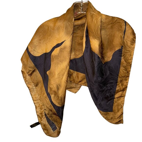 Fattorseta ITALY 100% SILK neutrals HIBISCUS golden brown black scarf ha… - Picture 2 of 6